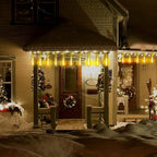 Kwaiffeo Warm White Icicle Lights Outdoor, 16-Tube Meteor Shower Lights for Christmas Thanksgiving New Year Party Yard Wedding Decor, Equivalent to 2 Sets of 8-Tubes