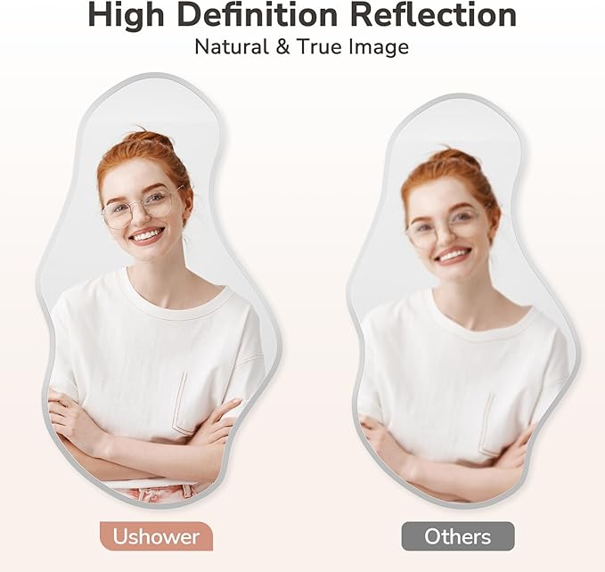 USHOWER Irregular Wall Mirror 20"x36", Frameless Wavy Mirror with Beveled & Polished Edge, Wall Mirrors Decorative for Bathroom, Bedroom, Living Room, Entryway, Cloakroom Renovation