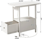 LIDYUK End Table with Charging Station, Narrow Side Table with Drawer and USB Ports & Power Outlets, Nightstand Bedside Tables for Small Spaces, Bedroom, Living Room, White, Set of 2