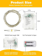 2 Pack 100LED Christmas Battery Operated Fairy Lights with Remote, 8 Modes String Lights with Timer, Dimmable, Memory Function, Waterproof Twinkle Lights for Outdoor Indoor Christmas Decor(Warm White)