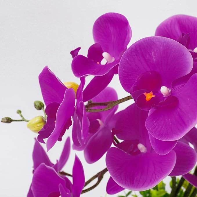 LESING Artificial Potted Orchid Flower for Table Centerpieces,Real Touch Fake Orchid Flowers in Vase for Home Decoration (Style 1,White Vase)