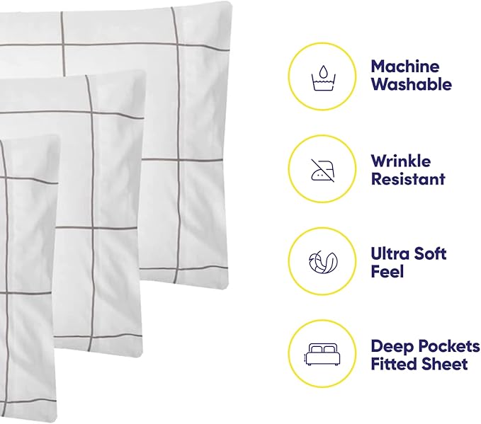 Queen Sheets Window Pane White - 6 Piece 1500 Supreme Collection Fine Brushed Microfiber Deep Pocket Queen Sheet Set Bedding - 2 Extra Pillow Cases, Great Value, Queen, Window Pane White