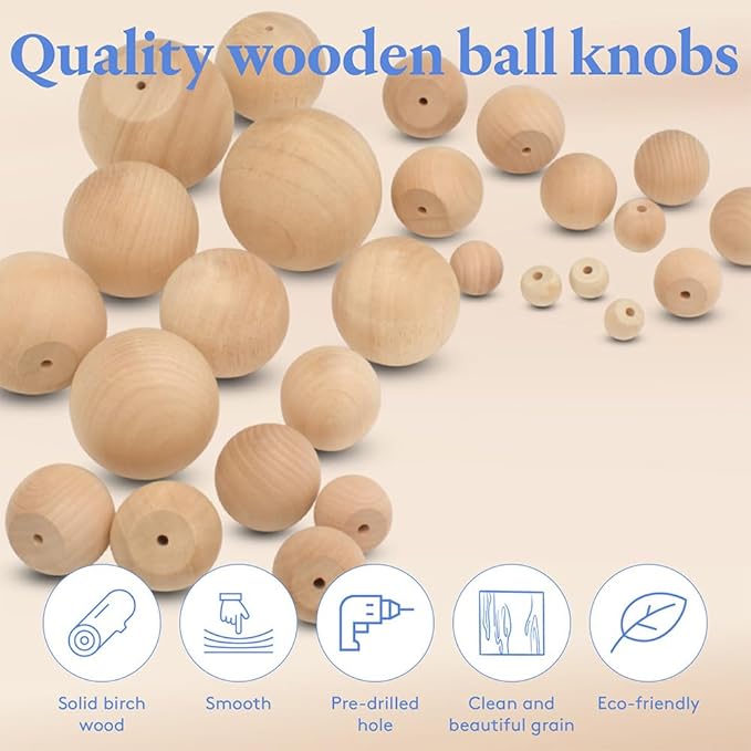 Unfinished Wood Ball Knobs 1-1/4 inch for Kitchen Cabinet Knobs, Drawer Knobs, Dresser Knobs and Crafts, Pack of 50, by Woodpeckers