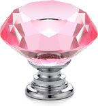 Ravinte 5 Pack Pink Crystal Knobs for Dresser Drawers Glass Cabinet Knobs Diamond Shaped Drawer Knobs - 30 mm Knobs with Silver Base