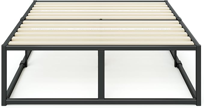 Zinus Joseph 18 Inch Platform Bed Frame, Wood Slat Support, No Box Spring Needed, Eco Friendly WonderBox(TM) Packaging, Easy Assembly, Black, Full