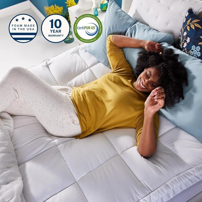 Sleep Innovations Dual Layer 4 Inch Memory Foam Mattress Topper, Twin Size, Medium Support, 2 Inch Cooling Gel Memory Foam Plus 2 Inch Pillow Top Cover
