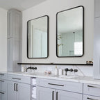 ANDY STAR Matte Black Mirror for Bathroom, 20x28 Inch Rounded Rectangle Mirror, Modern Vanity Mirror Tube Metal Frame HD Reflection Wall-Mounted Mirrors Vertically or Horizontally