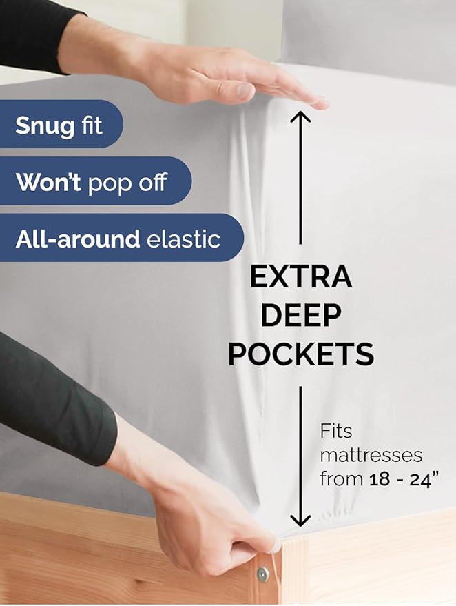 Extra Deep King Sheet Set - 6 Piece Breathable & Cooling Sheets - Hotel Luxury Bed Sheets Set - Easy & Secure Fit - Soft, Wrinkle Free & Comfy Sheets Set - French Grey Sheet Set w/Extra Deep Pockets