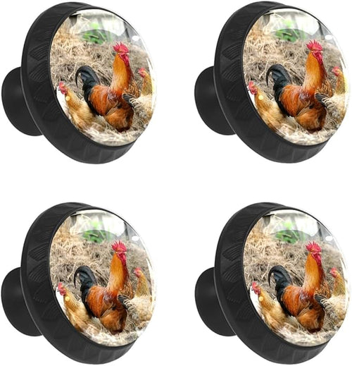 4 Pack Cabinet Knobs Farm Rooster Chicken Drawer Pulls Crystal Glass Round Knobs Handles for Dressers Drawer Bathroom Kitchen Cupboards Wardrobes Hardware Furniture Knobs