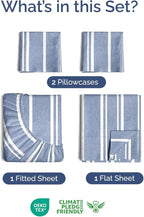 Extra Deep Twin XL Sheet Set - 4 Piece Breathable and Cooling Sheets - Hotel Luxury Bed Sheets Set - Easy Fit - Soft, Wrinkle Free and Comfy Sheets Set - Blue Striped Sheet Set with Extra Deep Pockets