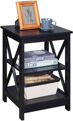 Convenience Concepts Oxford End Table 15.75" - Modern Living Room Table with Storage Shelves, Transitional Nightstand Side Table for Home Decor and Display, Black