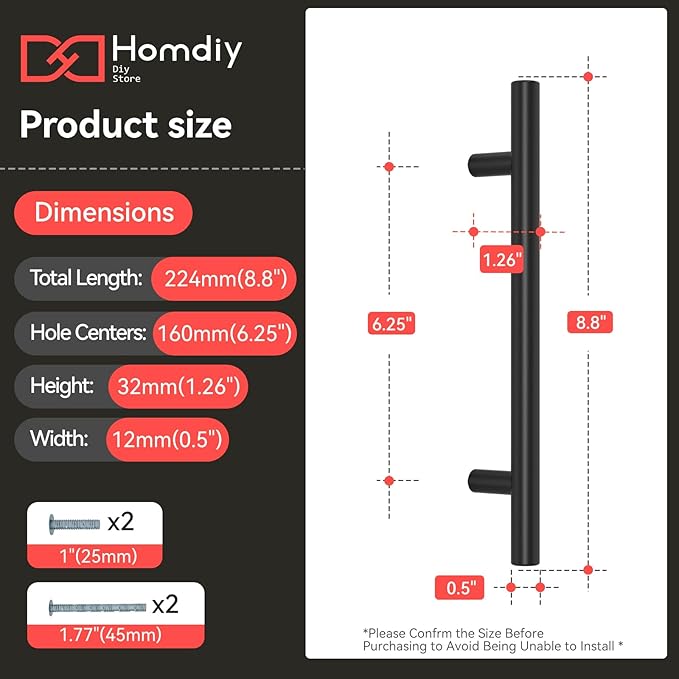 homdiy Black Cabinet Handles 30Pack 6-1/4inch Hole Center Kitchen Drawer Pulls and Knobs Stainless Steel Cabinet Hardware for Bathroom, Cupboard