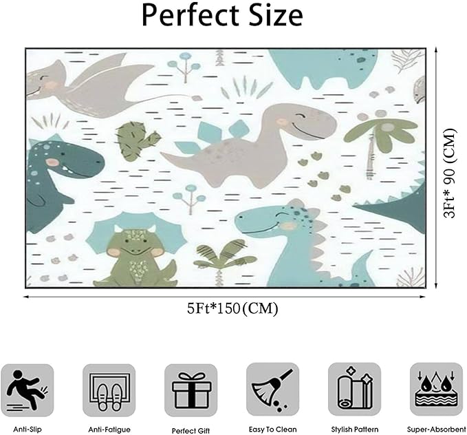 Dinosaur Baby boy Seamless Sweet Dino Palm Cactus Scandinavian Cute Area Rug Outdoor Patio Rug Play Mat Modern Floor Carpet Non-Slip Home Decor Living Room Kids Bedroom Nursery, 3x5 ft