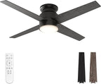 warmiplanet Flush Mount Ceiling Fans with Lights and Remote Control, 52-Inch, Brushed Nickel, 4-Blades, 2 Pack