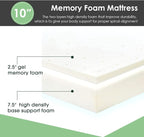 PayLessHere 10 Inch Twin Gel Memory Foam Mattress Fiberglass Free/CertiPUR-US Certified/Bed-in-a-Box/Cool Sleep & Comfy Support