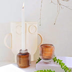 Woho Votive Candle Holders for Wedding Centerpieces, Tealight Candle Holder Set of 2, Glass Votive Candle Holder Bulk for Home Decor(Brown, 3.5'' Tall 3.1'' Diameter)