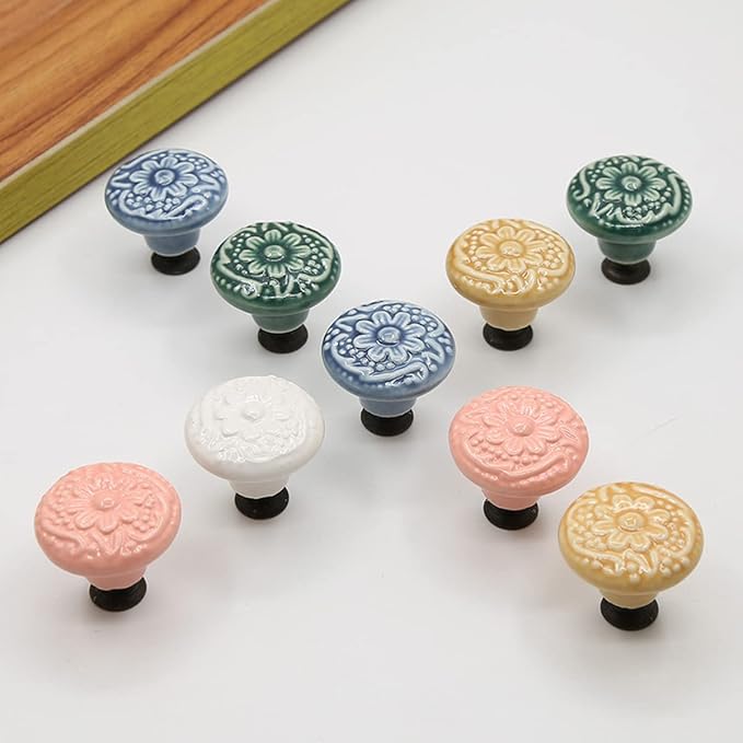 HUAMULAN 15 PCS Cabinet Knobs Glossy Ceramic Dresser Mushroom Table Drawer Cupboard Pull Furniture DIY Wardrobe Solid Color Vintage Handle,with 3 Size Mounting Screws