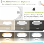 20Inch Big Dimmable Flush Mount LED Ceiling Light Fixture, 3000K-4500K-6000K 3 Color Selectable Ceiling Lamp 45Watt 4500LM Low Profile Ceiling Light for Kitchen Bedroom Hallway Porch