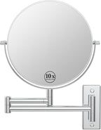 Wall Mounted Makeup Mirror 1X/10x, 8" Double-Sided Swivel Extendable Mirror for Bathroom, Chrome Finish