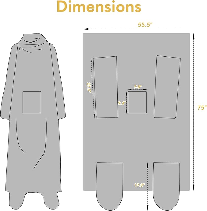 Catalonia Wearable Fleece Blanket with Sleeves and Foot Pockets for Adult Women Men, Micro Plush Comfy Wrap Sleeved Throw Blanket Robe Large, Southwest Blue