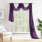 MIULEE Luxury Sheer Voile Elegant Topper Long Window Valance Solid Treatment Swags Drapes for Ceremony Wedding Canopy Bed 54" x 216" Plum Purple