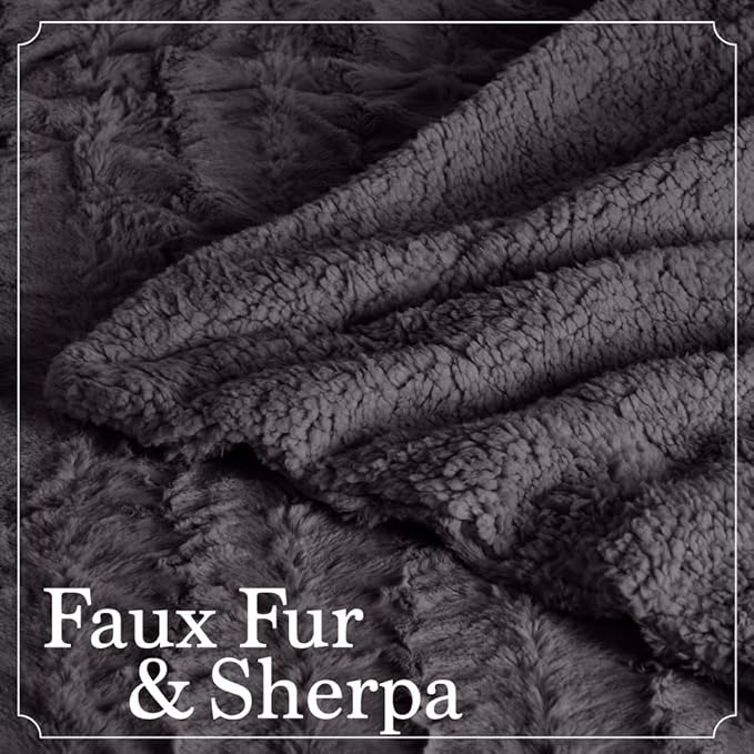 The Connecticut Home Co Throw Blanket for Couch, Soft Fluffy Room Decor, Cozy Warm Throws for Bed, Couches, Gifts for Women, Bedroom Cute Aesthetic Blankets Faux Fur and Sherpa, 65x50, Gray