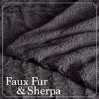 The Connecticut Home Co Bedding Blanket, Queen 90x90, Soft Fluffy Room Decor, Cozy Warm Throws for Bed, Gifts for Women, Bedroom Cute Aesthetic Blankets Faux Fur and Sherpa Gray