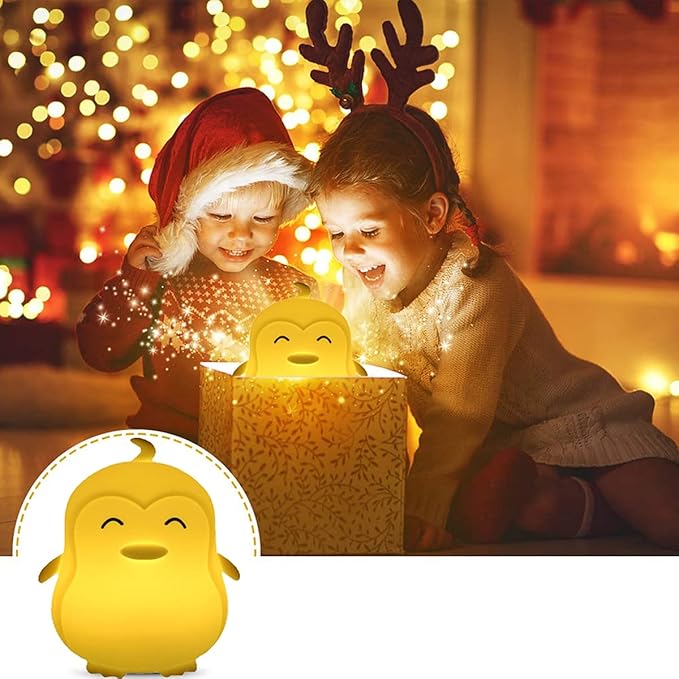 WHA&DARREN Penguin Night Light for Kids, Portable, Rechargeable Silicone Baby Night Light, Girls and Boys Animal Lamp, Kawaii Lamp