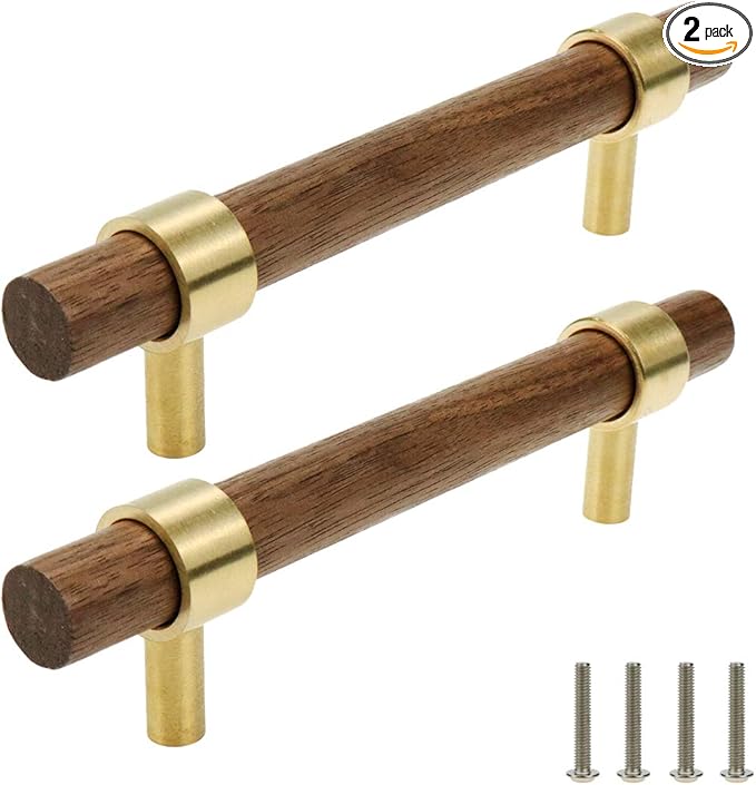 Drawer 5.51"/140mm Pulls Brass Walnut Kitchen Wardrobe Cabinet Hardware Pull Handle with Screw, 2Pcs