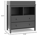 Storkcraft Alpine 2 Drawer Changing Table Chest (Gray) - Attached Changing Table Topper Fits Any Standard-Size Baby Changing Pad, 2 Drawers, 2 Shelves for Extra Nursery Storage, Easy to Assemble