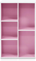 Furinno LUDER Book Shelf, 5-Cube Bookshelf, Reversible Bookcase, 9.4" x 19.5" x 31.5", for Living Room, Bedroom, Home Office, White/Pink