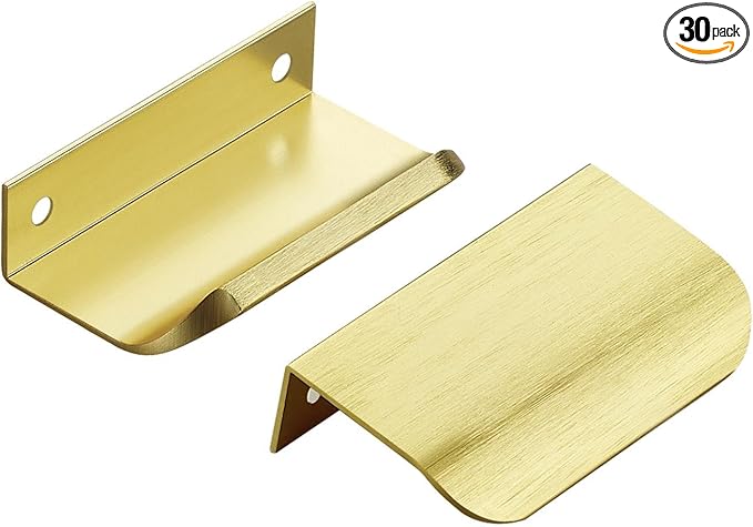 Ravinte Hardware 30 Pack Gold Cabinet Handles, 3 Inch (76mm) Finger Edge Pulls, 2 Inch Hole Center, Finger Pulls for Cabinets