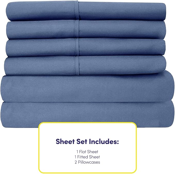 Twin Size Bed Sheets - 4 Piece 1500 Supreme Collection Fine Brushed Microfiber Deep Pocket Twin Sheet Set Bedding - 1 EXTRA PILLOW CASES, GREAT VALUE, Twin, Denim