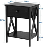 VECELO Nightstands Set of 2, Modern Bedside End Tables, Night Stands with Drawer and Storage Shelf for Living Room Bedroom, Industrial Metal Frame