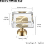 6-Pack 1-1/4-Inch White Cabinet Glass Crystal knobs Brass Drawer Round Knobs Dresser Pulls, Gold Hardware Kitchen Closet knobs for Bifold Doors (Square-1.2inch, 6-Pack)