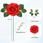 JOYLEX Artificial Flowers Realistic Roses, 25pcs Red Real Looking Fake Roses with Stem for DIY Wedding Bouquets Centerpieces Bridal Shower Party Home Romantic Decorations (25pcs, Red)
