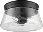 GLOBE Electric 44777 Aleyna 2-Light Outdoor Flush Mount Ceiling Light, Matte Black, Clear Glass Shade, Bulb Not Included