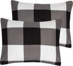7 Piece Comforter Set Bag Solid Color All Season Soft Down Alternative Blanket & Luxurious Microfiber Bed Sheets, Full, Buffalo Plaid Black/White