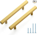 JOY DECOR 10 Pack 4 Inch Brushed Brass Square Cabinet Handles Stainless Steel Cabinet Hardware Pulls for Kitchen and Drawers with 6-2/5 Inch Overall Length