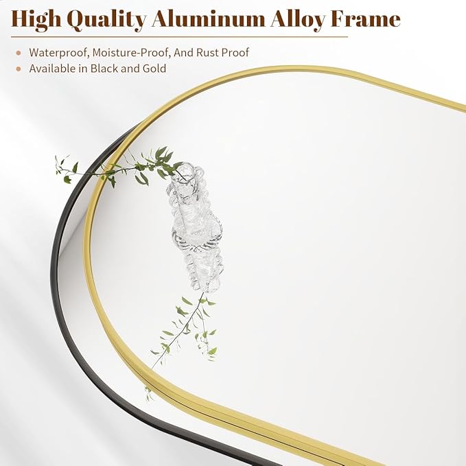 BEAUTYPEAK 26"x38" Arch Bathroom Mirror, Wall Mounted Vanity Metal Frame Mirror for Bedroom, Entryway, Living Room, Black