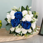 Wedding Rose Bouquet Bridesmaid Flower Bouquets, Artificial Flower Blue White Rose Wedding Bouquets for Bride Bridesmaid Bouquet Faux Bouquet Bride Bridesmaid Holding Flower for Wedding Decor, Medium