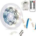LED Strip Lights Battery Operated, 9.8ft 90 LED Strip Lights with Remote Control Timer Dimmable, Waterproof Flexible Lights Strip for Indoor Outdoor Table Bedroom Boat Kitchen - White