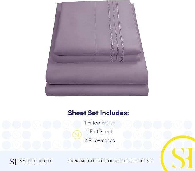 California King Sheet Sets - Breathable Luxury Sheets with Full Elastic & Secure Corner Straps Built In - 1800 Supreme Collection Cal King Deep Pocket Bedding Set, Sheet Set, California King, Plum