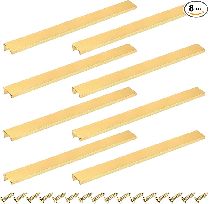 uxcell Cabinet Finger Edge Pull, 8pcs 300mm / 11.81" Aluminum Alloy Back Mount Hidden Cabinet Pulls Concealed Handle for Home Kitchen Drawer Cabinet, Gold