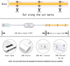 Led Strip Lights 5V USB 6.56ft/2m 640 LEDs Touch stepless Dimmable USB COB LED Strip Light 6000K White 10W Flexible 5v led Lights for Bedroom Kitchen,DIY Lighting Room Decor tv led Lights