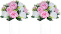 NUPTIO Pcs of 2 Fake Flower Ball Arrangement Bouquet,15 Heads Plastic Roses with Base, Suitable for Our Store's Wedding Centerpiece Flower Rack for Parties Valentine's Day Home Décor (Pink & White)