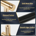 Knurled Cabinet Pulls 12 Pack, 3.5 Inch Long Cabinet Handles Metal Door Pulls, Kitchen Drawer Pull Knurled Dresser Handles - 2 1/2" Hole to Hole, Black & Gold