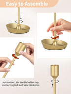 NUPTIO Taper Candle Holders for Centerpiece: 3 Pcs Matte Gold Candlestick Holder for Wedding - Brass Tall Candle Stick Holder for Christmas Party Dinner Table Fireplace Decor