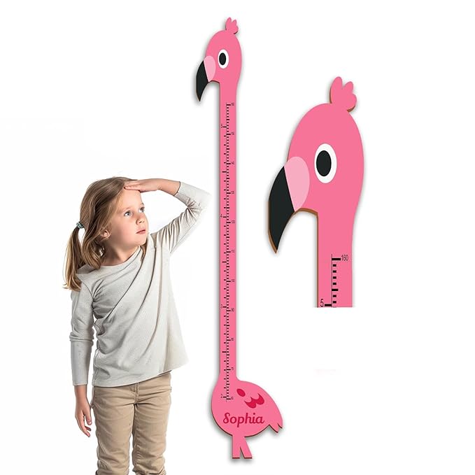 Personalized Growth Chart for Wall, Wooden Height Chart for Kids, Cute Height Measurement for Child/Girls/Boys, Baby and Toddler's Playroom/Kid's Room/Nursery Decor, Flamingo