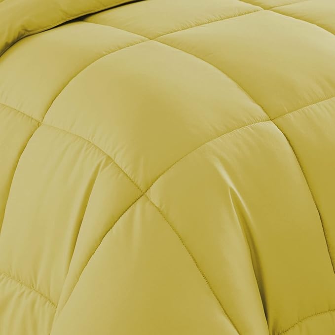 Sweet Home Collection 5 Piece Comforter Set Bag Solid Color All Season Soft Down Alternative Blanket & Luxurious Microfiber Bed Sheets, Yellow, Twin (Pack of 4)